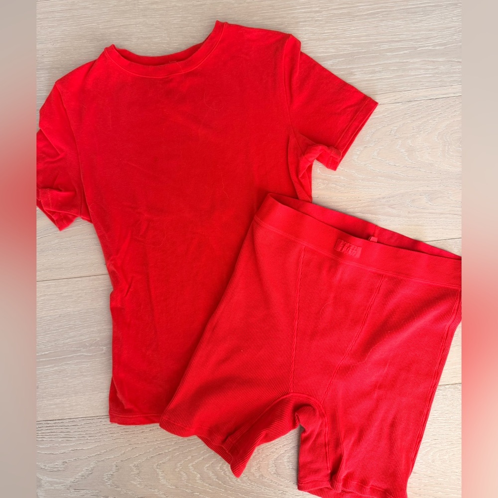 SKIMS Red T-Shirt and Boxers Set